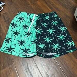 Chubbies Athletic Shorts Black and Green Palm Tree Design